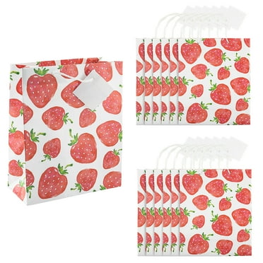 7 1/4" x 9" Medium Strawberry Gift Bags with Tags - 12 Pieces