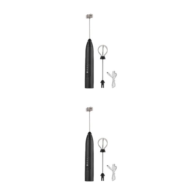 Toystoory Espumador de leche eléctrico, batidor de huevos, batidor, herramientas de café, espumador, agitador de cocina, accesorios ajustables Negro 2piezas