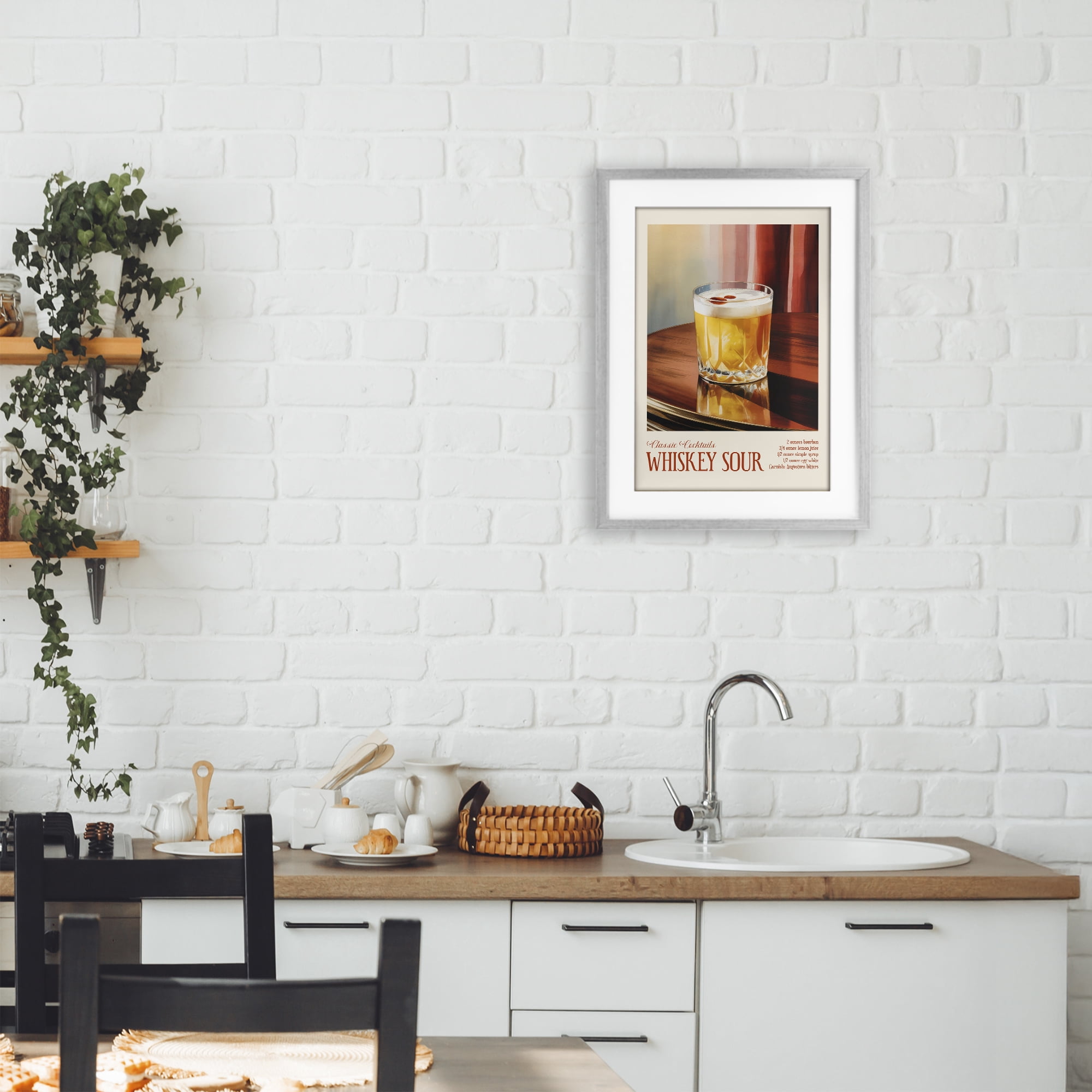 Stupell Industries Whiskey Sour on Table Gray Framed Print Under Glass, design by Andreas Magnusson