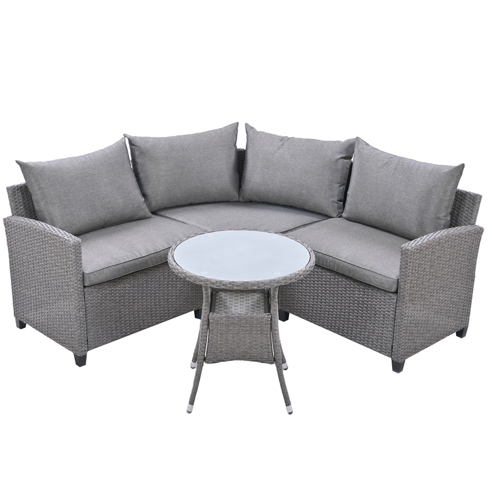 4 Piece Patio Dining Set, 3 Rattan Wicker Chairs and Coffee Table, All-Weather Patio Conversation Set with Cushions for Backyard, Porch, Garden, Poolside, L4654 - image 2 of 10