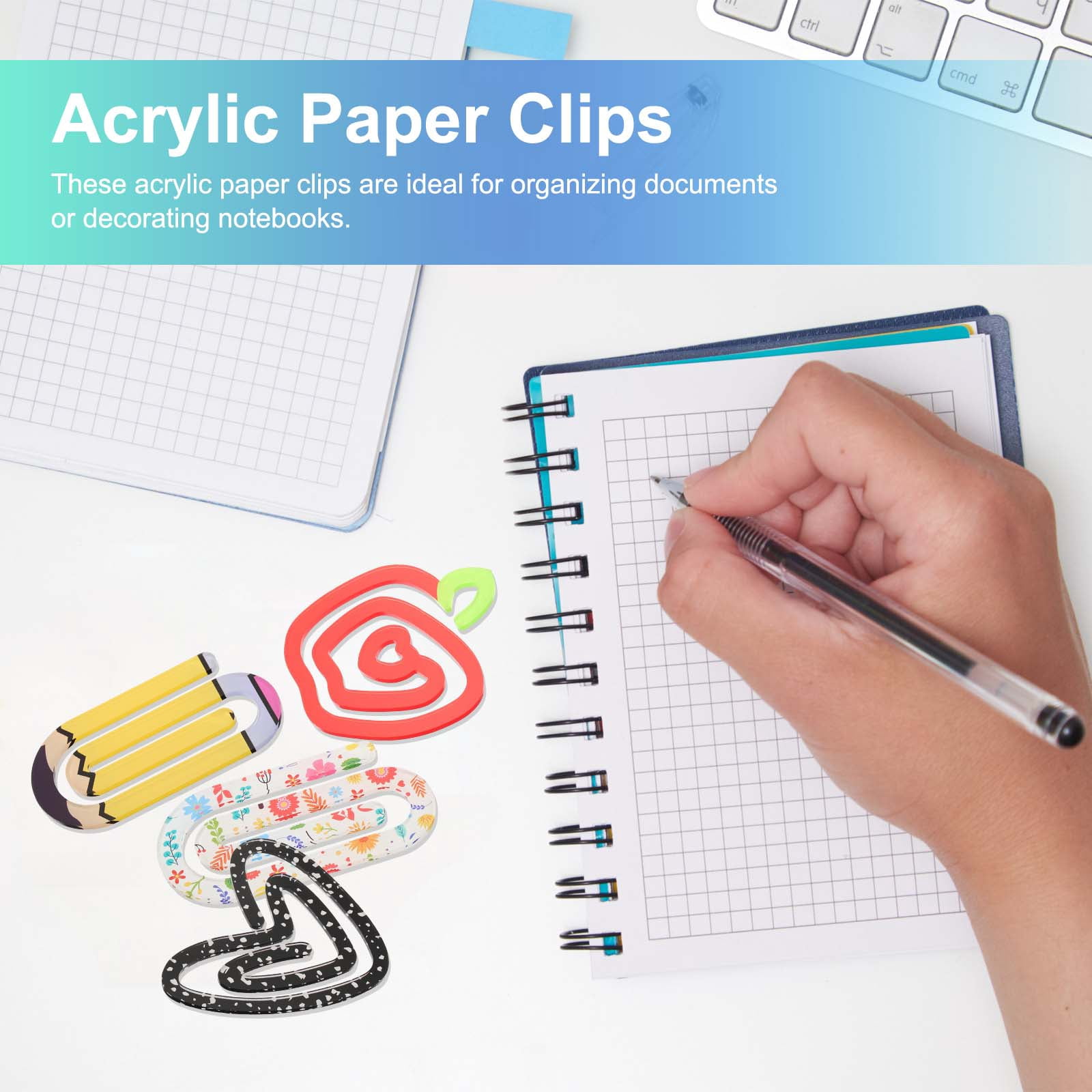 Uxcell 20Pack Acrylic Paper Clip, 1.97 x 3.94 inch Loop Shape Huge Blank Sublimation Paper Clip Bookmarks with Card for Office Holders Envelope DIY Crafts Gifts Home, Clear