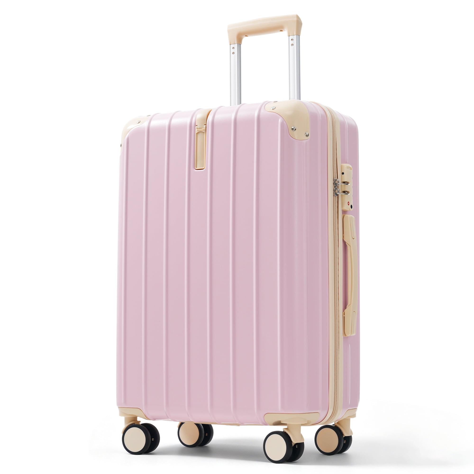Euroco 3 Piece Luggage Sets, Lightweight Durable Hardshell Suitcase set with 360° Spinner Wheels,TSA Lock & Side Hooks,Large Checked Travel Suitcase for Family,Pink