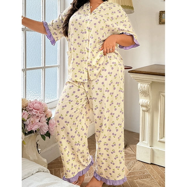 Weiqiqre Ensembles de Pyjama pour Femmes 2 Pcs Ensemble de Pyjama en Satin à Manches Longues pour Femmes, Ensemble de Pyjamas en Satin pour Femmes, Ensemble de Pyjama en Satin pour Femmes
