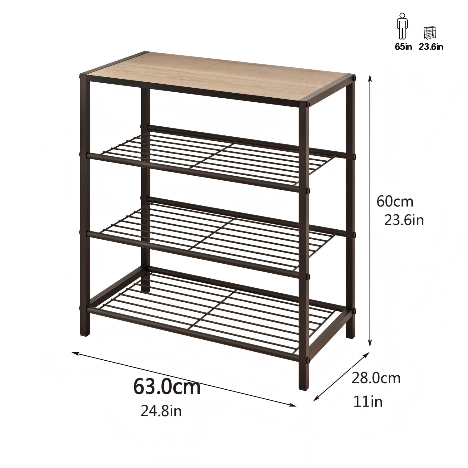 LENLN Metal Shoe rack with wood top, practical storage rack, multifunctional storage rack, Shoe Rack Organizer with Storage Shelves and Spacious Top，suitable for entrance hall, living room, bedroom,