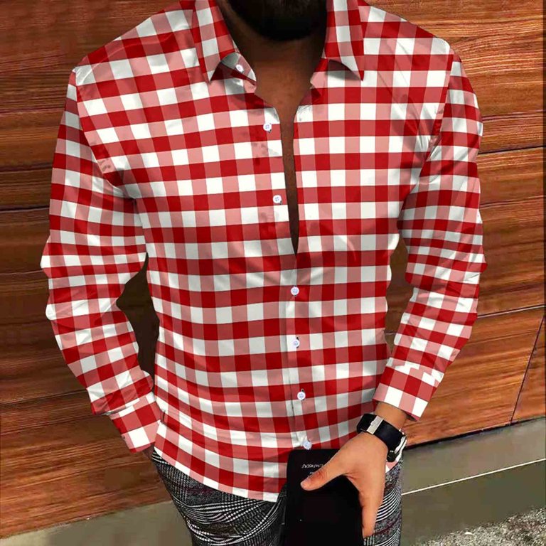 mens christmas plaid dress shirt Txeol Dress Shirts for Men Christmas Plaid Long Sleeve Hawaiian Tshirts Regular Fit Button Down Blouse Business Work Tops Red S, Men's, Size: Small