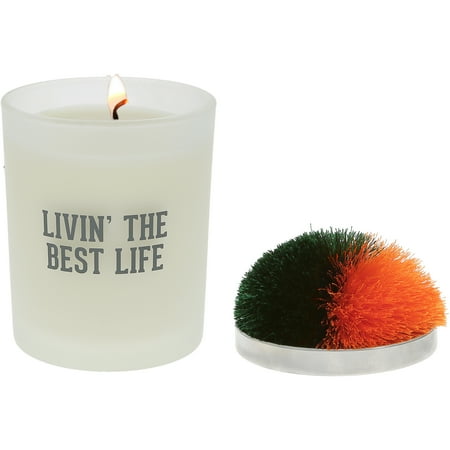 Best Life - Green & Orange 5.5 oz Wax Candle Pom Pom Lid