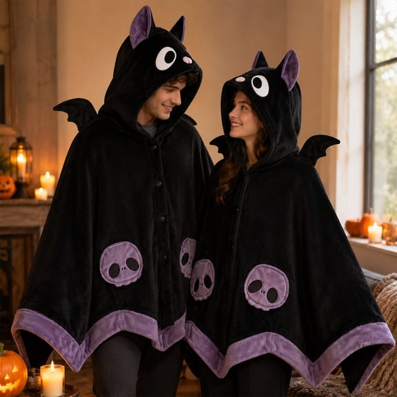 Skin-Friendly Fluffy Bat Blanket Hoodie with Wings for Women, Oversized Warm Hooded Shawl Cape, Wearable Throw Wrap for Halloween Cosplay Daily Nap Camping