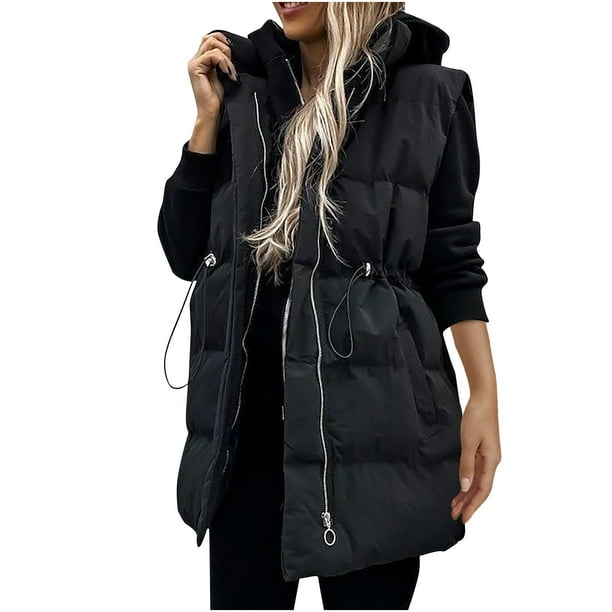 Chaqueta de algodón para mujer Color sólido Sin mangas Bolsillo suelto Cremallera Chaleco Chaqueta Abrigo Fridja qr1020