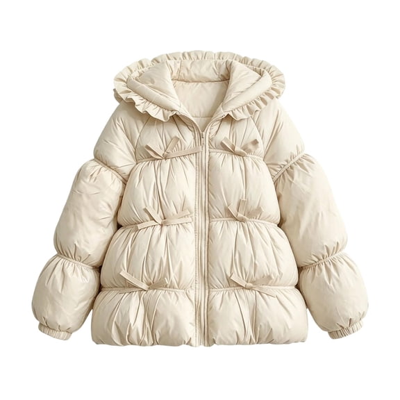 Faraee Girls Hooded Puffer Jacket Ruffle Collar Zip Up Lightweight Warm Winter Coat Windproof Outerwear for Little Girl 2‑8Y