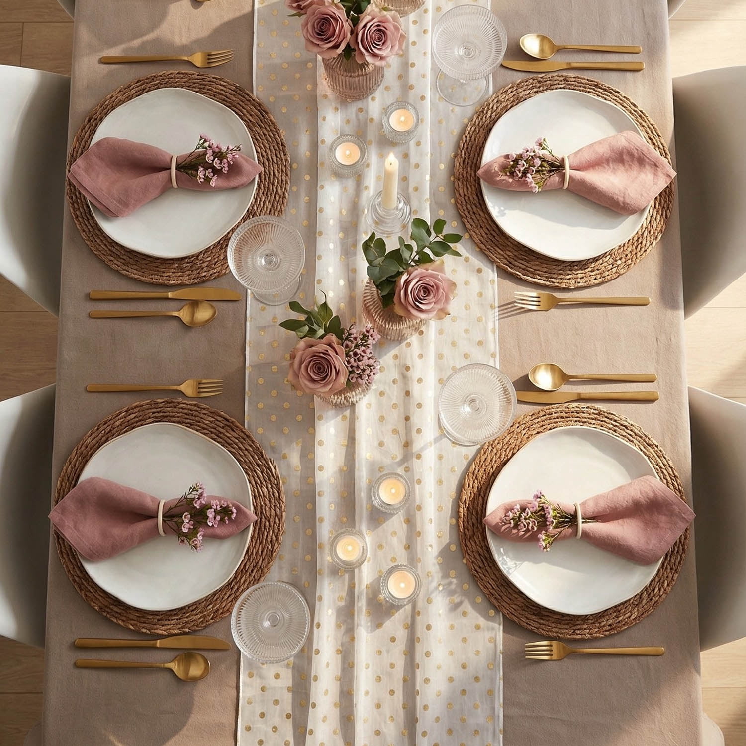 Laquedecraft 13.8" Round Brown Seagrass Rattan Placemats Set of 4 | Woven Farmhouse Spring Plate Chargers for Wedding, Party, Christmas, Events