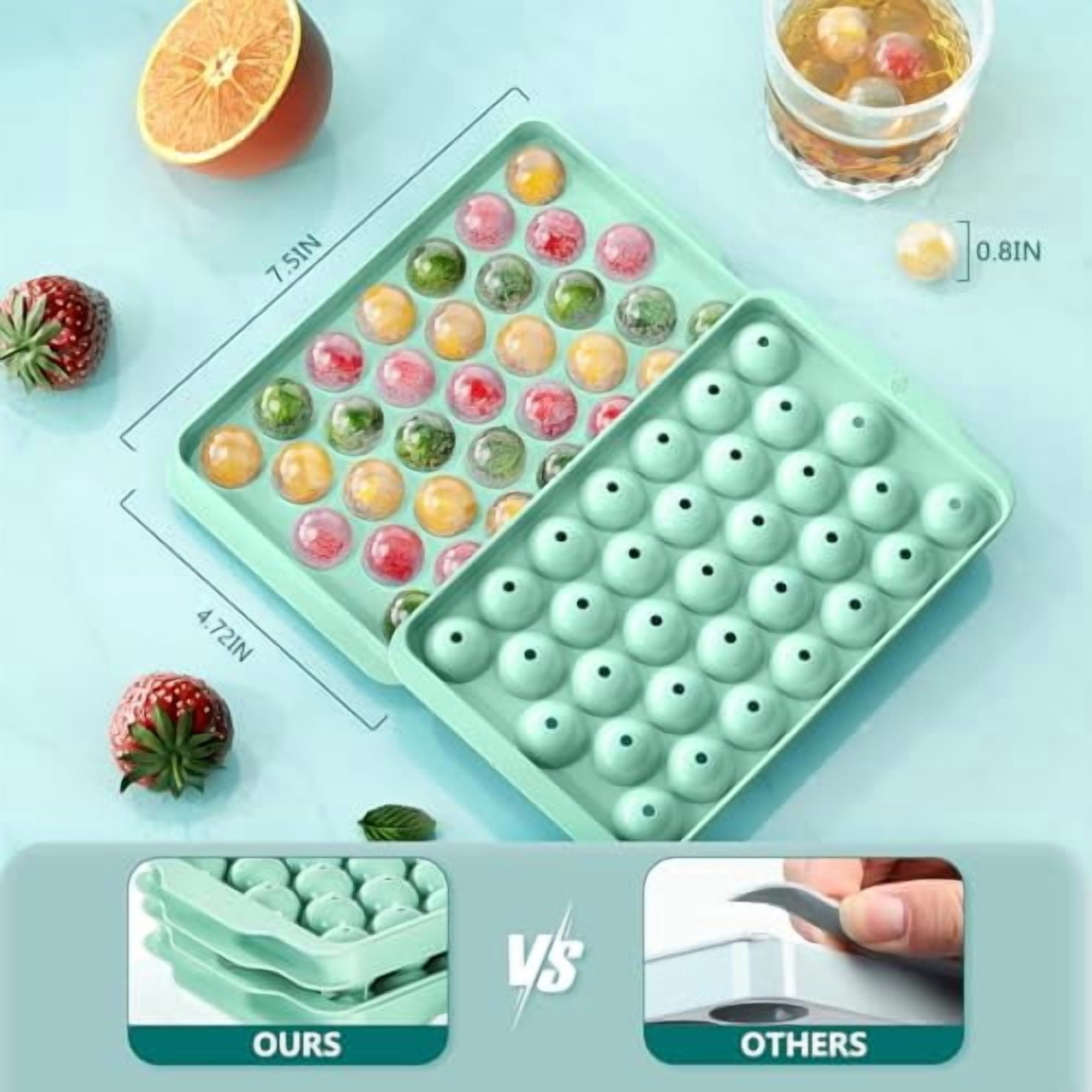 3 Pack Ice Trays for Freezer with Lid and Bin, 99 PCS Round Ice Cube Mold, Circle Ice Maker for Chilling Drinks, Small Ice Cube Tray (0.8 inch, Green)