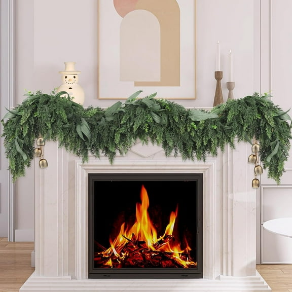 Guvpev Christmas Decorations - 6FT Christmas Cedar Pine Garland - Artificial Realistic Real Touch Winter Garland for Table Mantel Stairs Railing Fireplace Front Door - Indoor Outdoor Xmas Home Décor