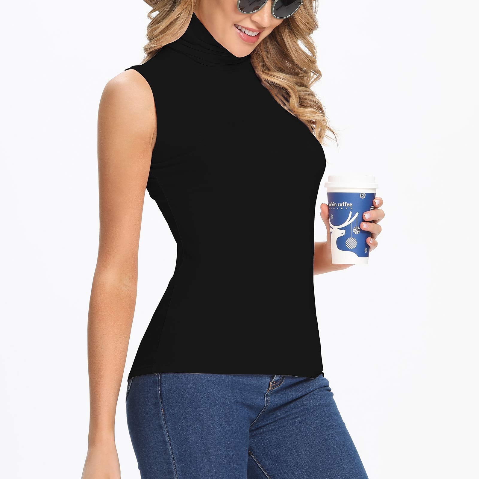 Womens Mock Turtleneck Tank Top Sleeveless SLim Fit Top Basic Solid Layer Shirt - image 4
