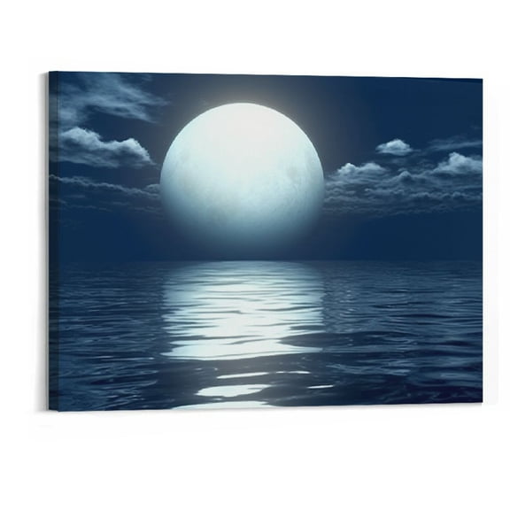 Shiartex Wall Art for Bedroom Sun Sea Ocean Wall Decor Landscape Picture Canvas Wall Art Print Blue Sea Moon - Artwork for Living Room Bathroom Wall Decor and Office Home Decor Framed Art 20x16 Inch