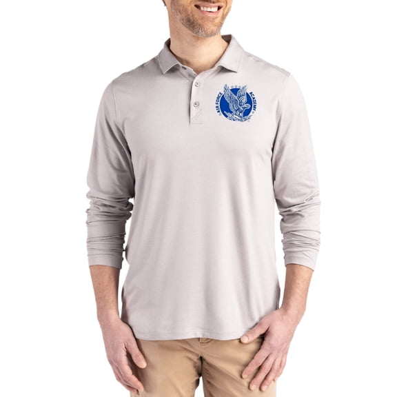 Men's Cutter & Buck  Gray Air Force Falcons Vault Coastline Epic Comfort Long-Sleeve Polo