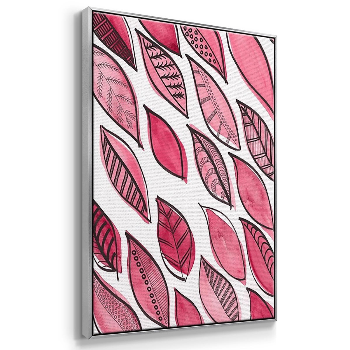 Patterned Leaf Shapes I - Framed Premium Gallery Wrapped Canvas L Frame 3 Piece Set - Ready to Hang