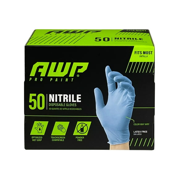 AWP Pro Latex-Free Glove Unisex Disposable Nitrile Gloves, Blue, 50 Count