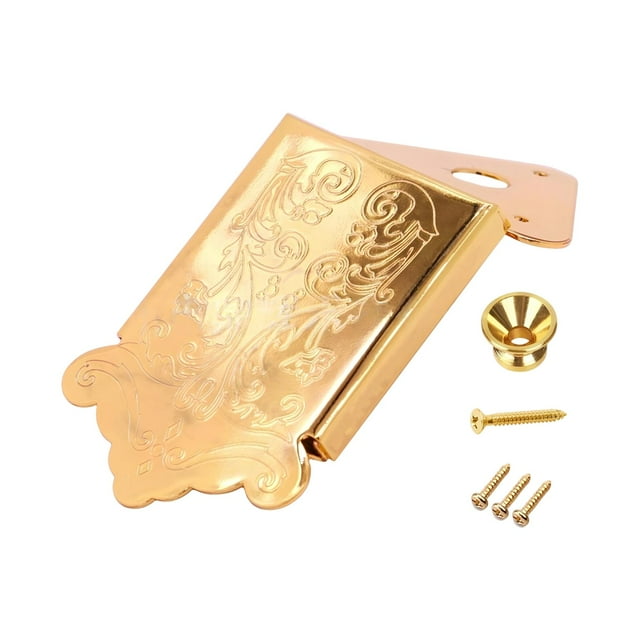 Bunblic 8 String Mandolin Tailpiece Replacement Metal Musical Instrument Accessory Closed with Screws Sturdy Mandolin Part with Cover Gold
