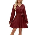 thumbnail image 1 of xiaxaixu Robe de Grossesse Décontractée d'Automne pour Femmes Couleur Unie Manches Longues Col en V Robe Plissée avec Ceinture, 1 of 8