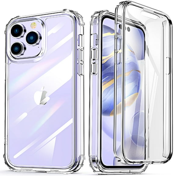 ELEHOLD for iPhone 14 Pro 2022 6.1 inch Crystal Clear Case, Built-in Screen Protector Heavy Duty Hybrid Rugged Shockproof Anti-Scratch Full Body Protection Anti-Yellowing Case for iPhone 14 Pro, Clear