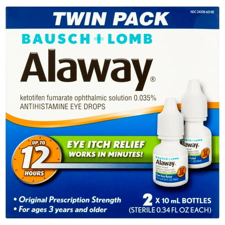 Bausch + Lomb Alaway Antihistamine Eye Drops Twin Pack, 0.34 fl oz, 2 count
