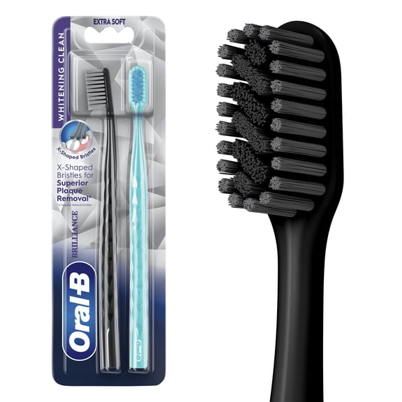Oral-B Toothbrush Pro Whitening Brilliance, Extra Soft, Black and Teal, 2 Count
