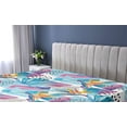thumbnail image 5 of Ambesonne Memphis Design Fitted Sheet, Tropical Birds Art, Twin XL Size, Sea Blue Apricot Magenta, 5 of 5