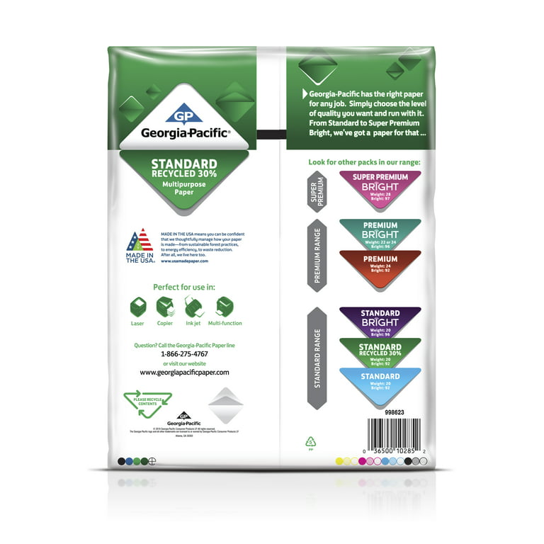 New Leaf Paper 100% Recycled Printer Paper, 20 lb Harmony Multipurpose Copy  Paper, 8 Reams (500 Sheets/Ream), HP ColorLok Certified, Made in USA
