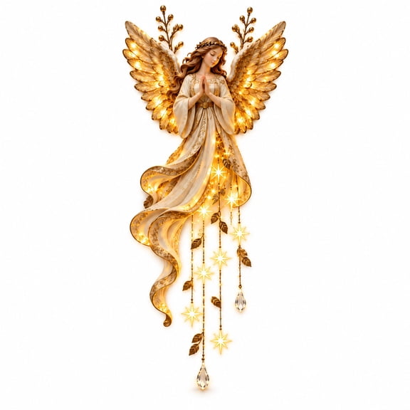 Christmas Magic Hanging, Angel Hanging Christmas Decoration with LED Lights, Warm White Glow, Space-Saving Wall Decor, For Christmas Porch Entryway Doorway and Outdoor Holiday Decor