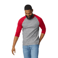 thumbnail image 6 of Gildan Heavy Cotton Raglan Three-Quarter Sleeve T-Shirt Unisex Classic fit Tee, Men's Raglan T-Shirt, Sport Grey/ Red XL, 6 of 6