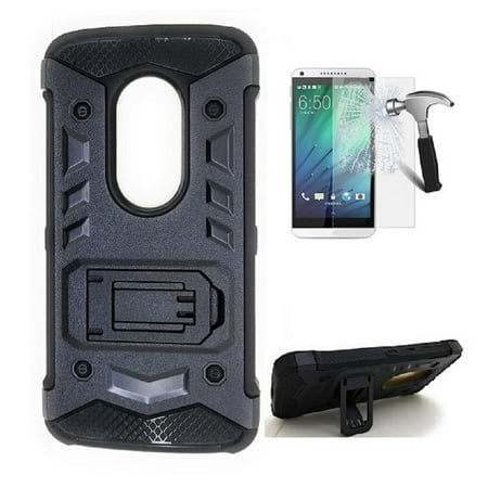 For Motorola Moto E5 Go Case, Motorola Moto E5 Play Case, Motorola E5 Cruise Case, Dual Layer Tactical Hard Cover Case with Kickstand + Tempered Glass Screen Protector (Black)