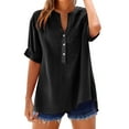 thumbnail image 5 of Uaswgudfs ​Summer Tops Women Blouses: V-Neck Button-Front Casual Blouse with Chest Pocket & Trendy Short Sleeve Cotton-Linen Breezy Blend, 5 of 7