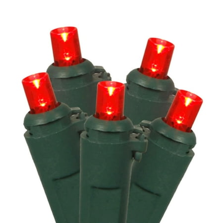 Set of 100 Red LED Wide Angle Christmas Lights - Green Wire