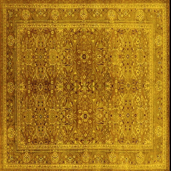 Ahgly Company Indoor Square Oriental Yellow Industrial Area Rugs, 3' Square