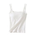 thumbnail image 2 of Fanxing Women's Cotton Tank Top with Build in Bra Adjustable Wider Strap Camisole Basic Cami Tanks White,L, 2 of 5