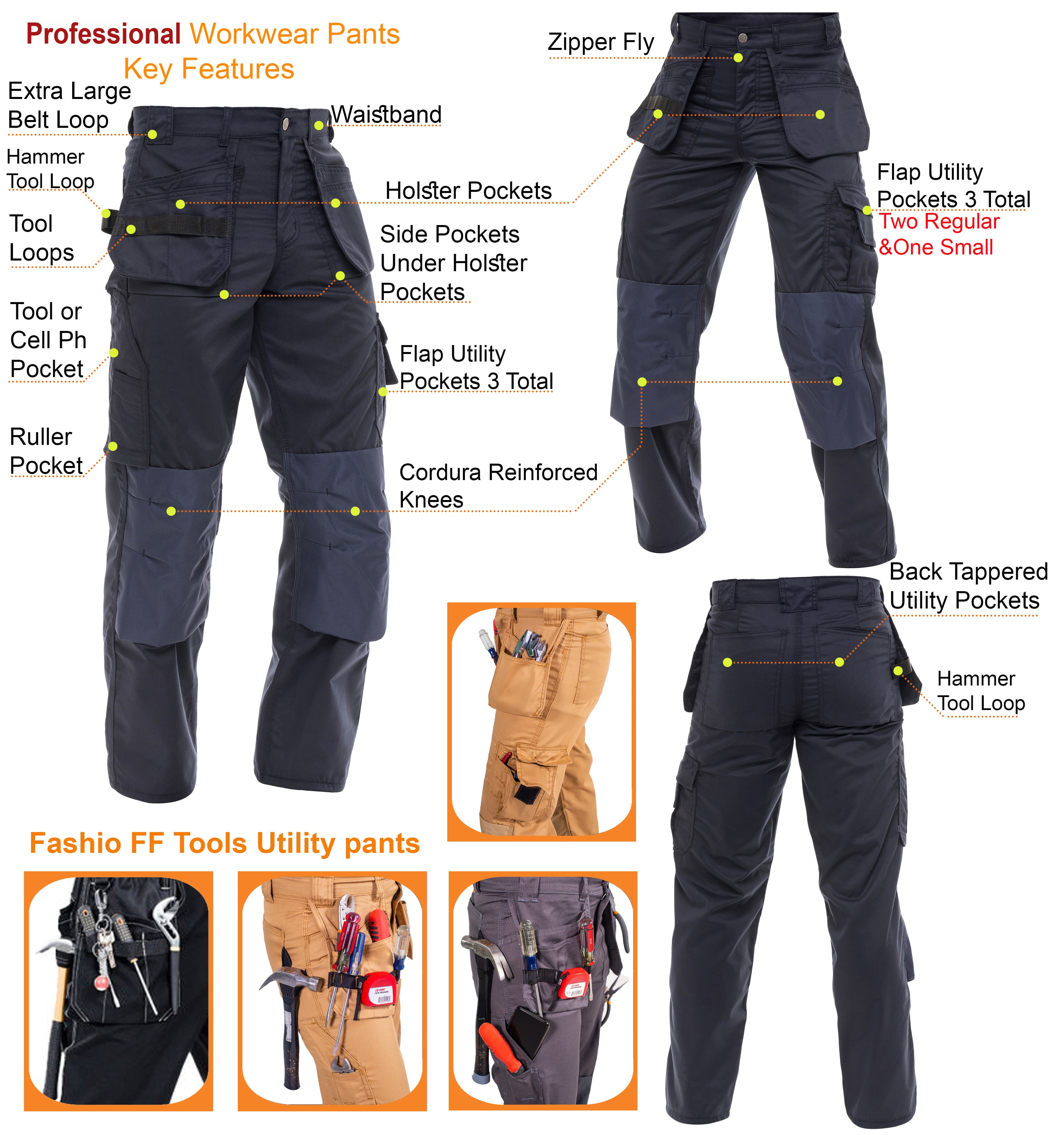 Reinforcement pants Work with Navy Workwear cargo Trousers Utility Pants Knee W30-L32 Skylinewears Cordura Men
