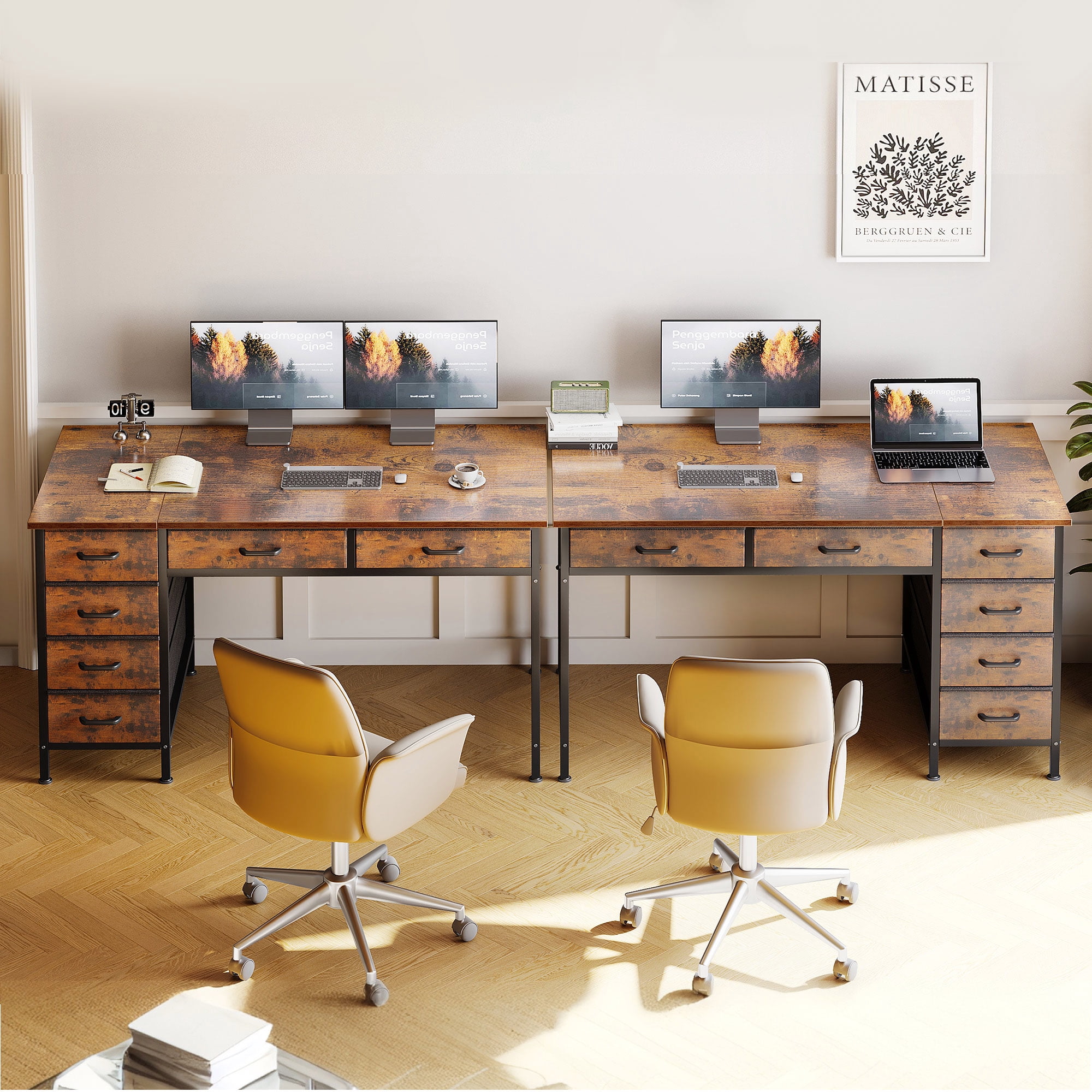 Casacomoda 48" Home Office Desk with 6 Drawers, Modern Computer Desk with Small Space, Corner Computer Desk, Vintage