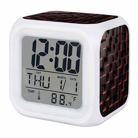 Alarm Clocks Red Black Cubes Digital Clock 7 Color LED Night Light Silent Non-Ticking Battery Operated Modern Artificial Cube Clocks Decorative for Bedroom Bedside Living Room Office School Decor