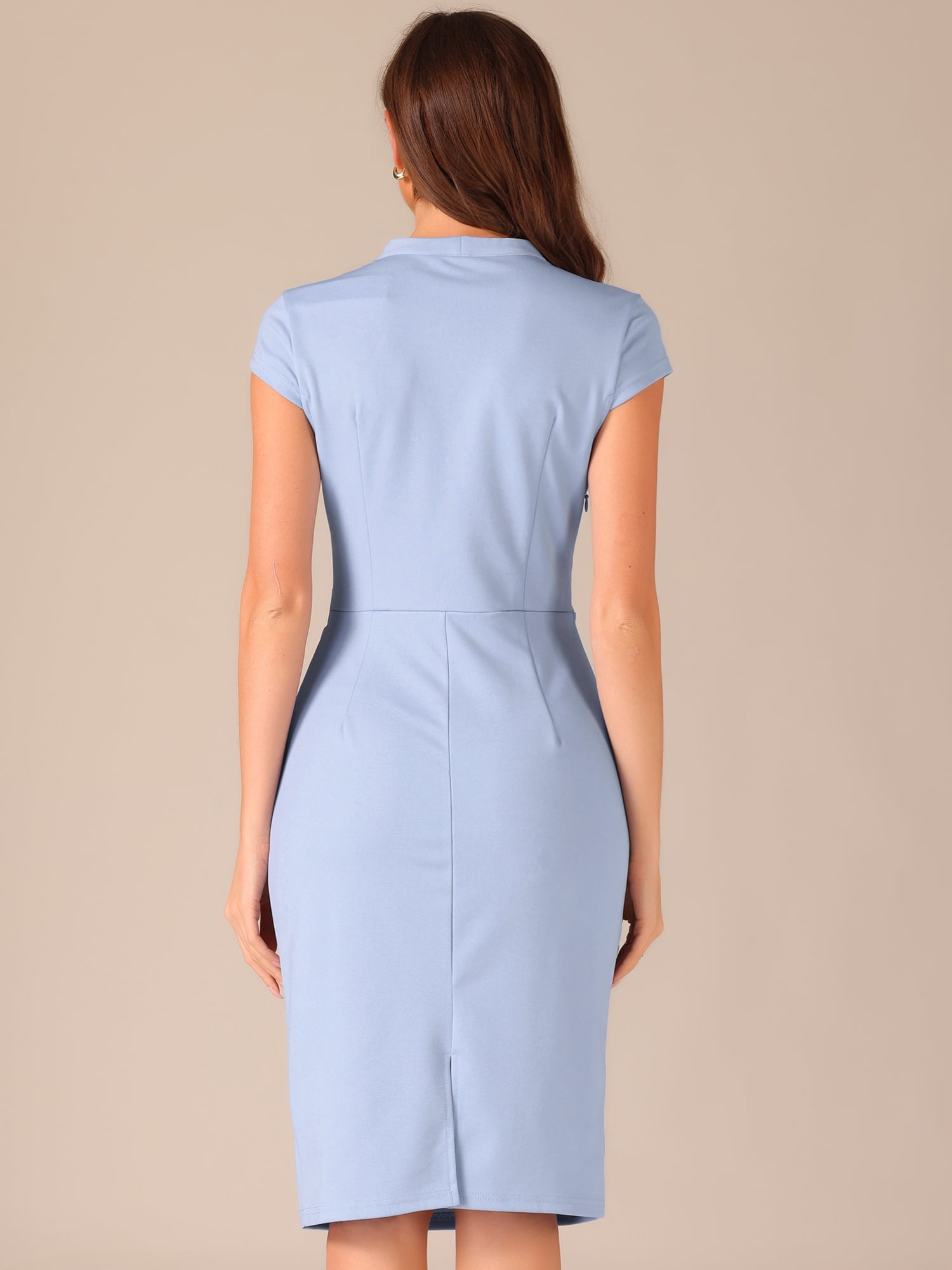 DARING DIVA Cap Sleeve Ruched Side Sheath Blouse M Blue