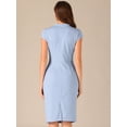 thumbnail image 3 of DARING DIVA Vintage Cap Sleeve Ruched Side Sheath Dress S Blue, 3 of 5