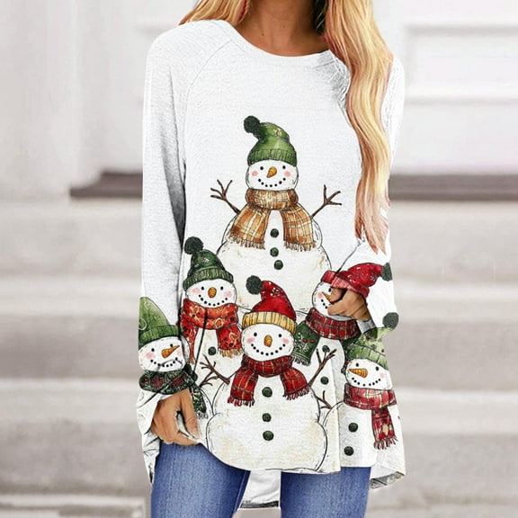 Odbmxy Womens Christmas Tops Oversized Long Sleeve Women's Shirts Vacation Soft Graphic Leisure Tops