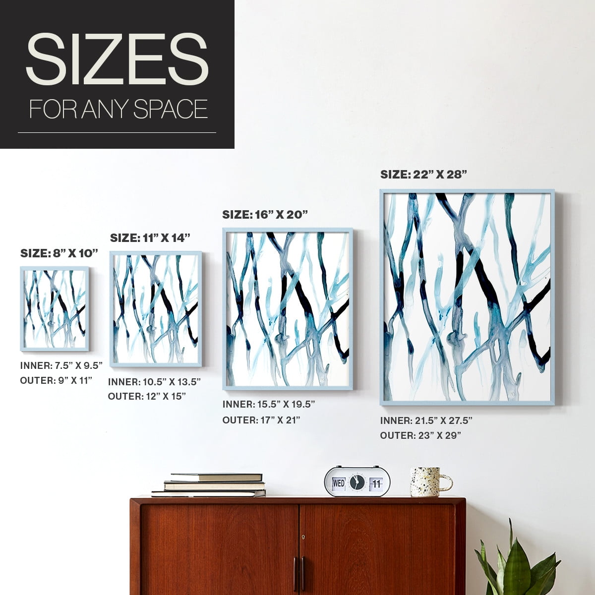 Runnel II Framed Print in Blue Solid Wood Framed Print No Nail Hanging