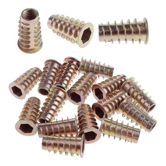 15 Pcs Threaded Inserts for Wood, M8 (8mm) X 25mm Hex Socket Nuts Threaded Insert, Flanged Type D Nut, Zinc Alloy Hex Drive Head Nut for Wood Furniture