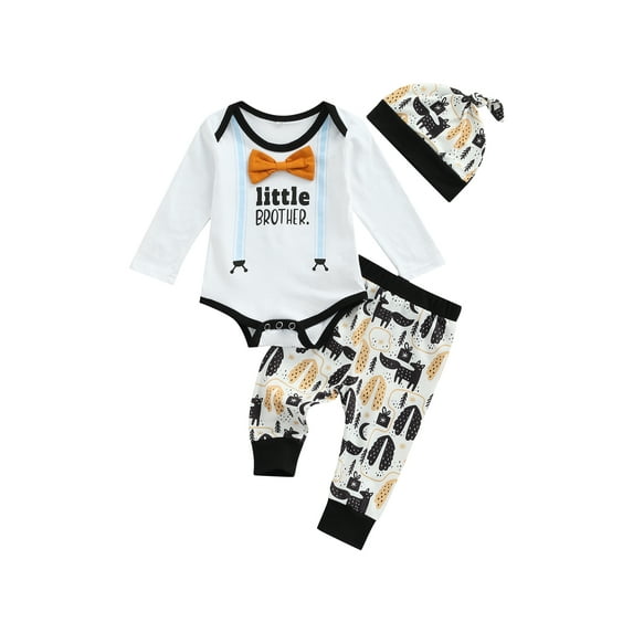 Seyurigaoka 3Pcs Baby Boys Outfit, Letters Romper + Cartoon Fox Print Pants + Hat