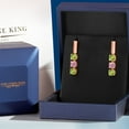 thumbnail image 5 of Gem Stone King 18K Rose Gold Plated Silver Green Peridot and Pink Lab Grown Diamond Drop Dangle Earrings for Women | 1.60 Cttw | Gemstone August Birthstone | Round 5MM, 5 of 6