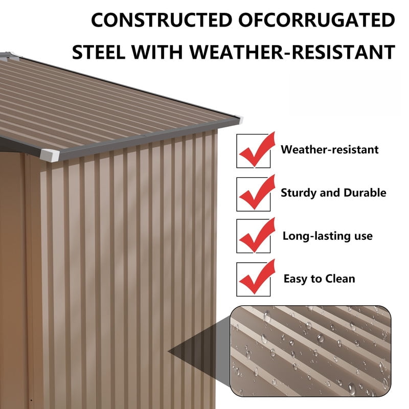 8x5 FT Outdoor Storage Shed with Lockable Door & Vent, Bike Tool Storeroom, Metal Shelter with Roof for Lawn Backyard
