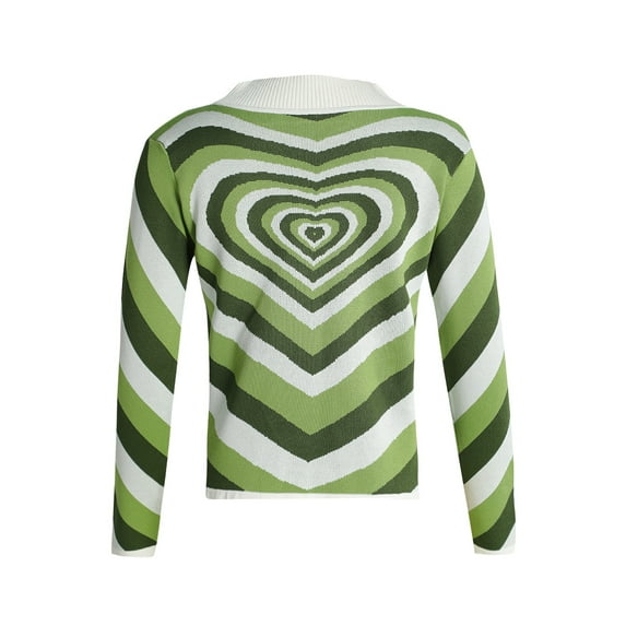 Qiylii Women Love Heart Print Sweater, Long Sleeve O-neck Knitted Pullover