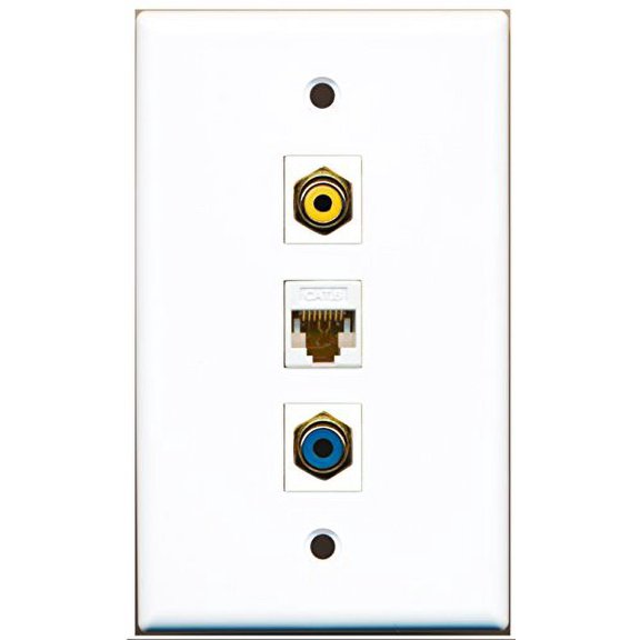 RiteAV - 1 Port RCA Yellow and 1 Port RCA Blue and 1 Port Cat6 Ethernet White Wall Plate