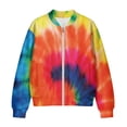 thumbnail image 4 of COEQINE Bomber Jacket Women 2025 Zip Up Stand Collar Bomber Outfits Winter Trendy Varsity Jackets Shackets with Pockets, Cropped Casual Winter Coat, Small, Colorful Rainbow Tie-dye, 4 of 7