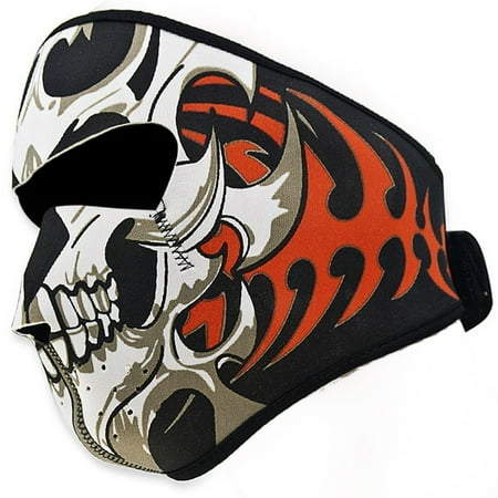 Skull Motorcycle Mask 2 In 1 Reversible Windproof Black Tribal Classic Skull Neoprene Half Face Mask Facemask Headwear Motorcycle ATV Biker Bike Cycling ()